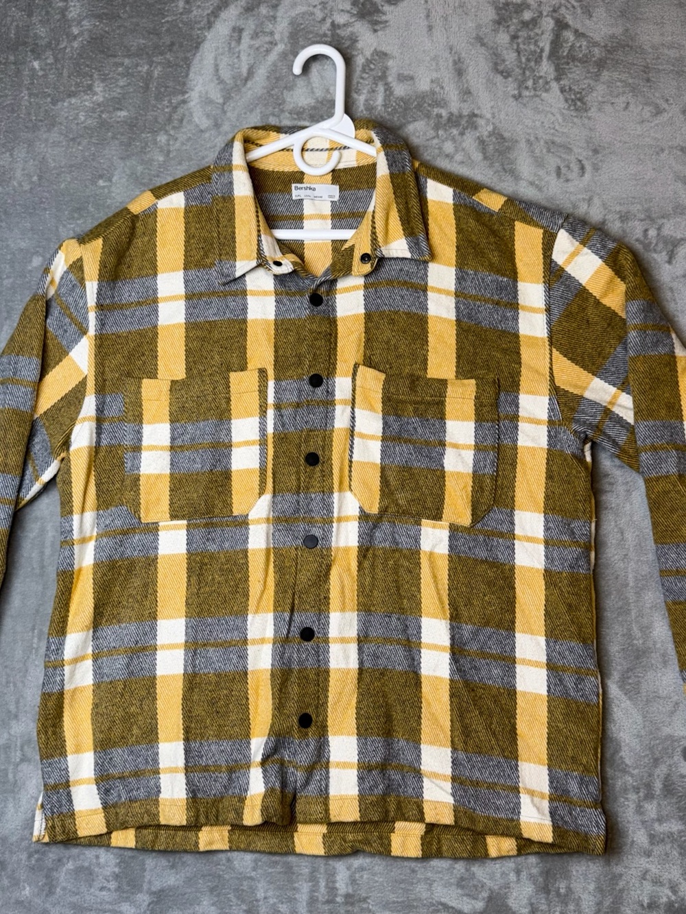 Bershka Mustard, Olive & White Plaid Button-Down Shirt